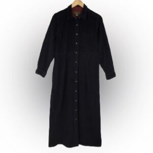 Eddie Bauer Vintage Corduroy Prairie Maxi Dress Blue Flannel Trim Women’s Sz LP